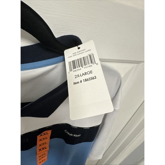 Calvin Klein Polo Shirt Mens 2XL White Blue Colorblock Quick Dry Wicking New - Picture 4 of 5